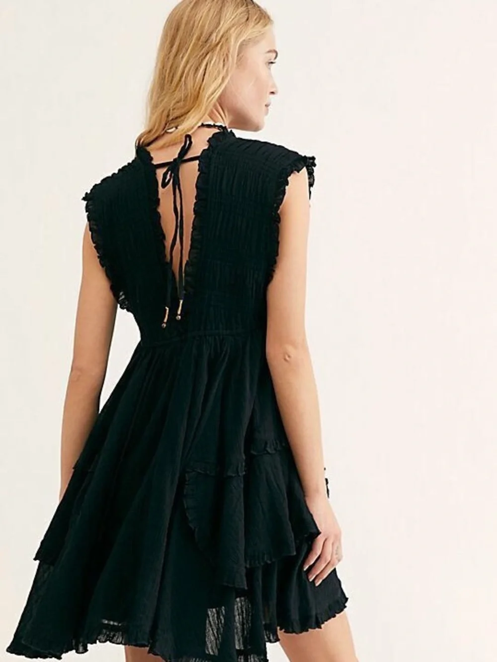 Free People Black Ruffle Tiered Mini Dress